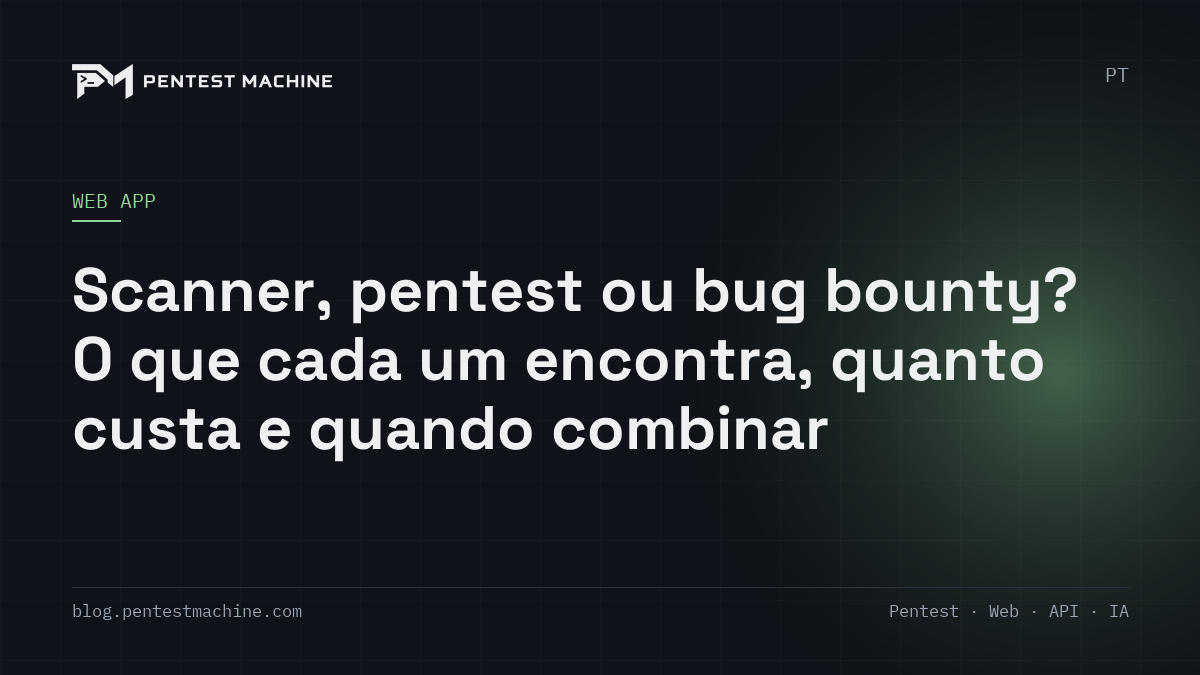 Scanner, pentest ou bug bounty? O que cada um encontra, quanto custa e quando combinar